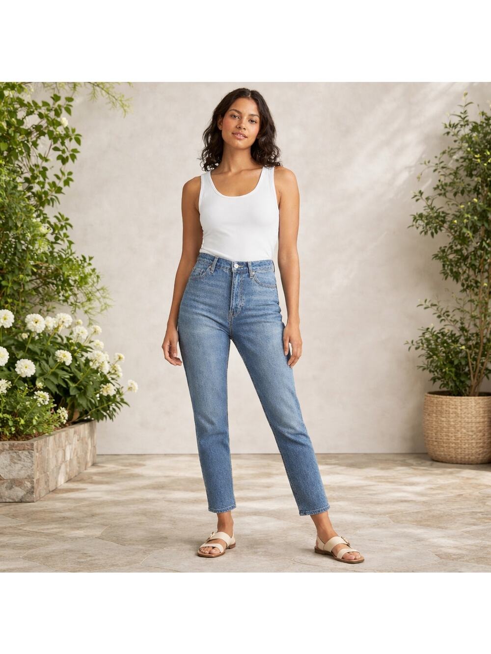 Everlane Women's Size 32 Straight Ankle Jeans Medium Wash Stretch Denim